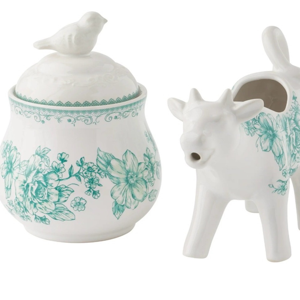 S•A•L•E🔥Pioneer Woman Agatha Green Sugar & Cow Creamer Set